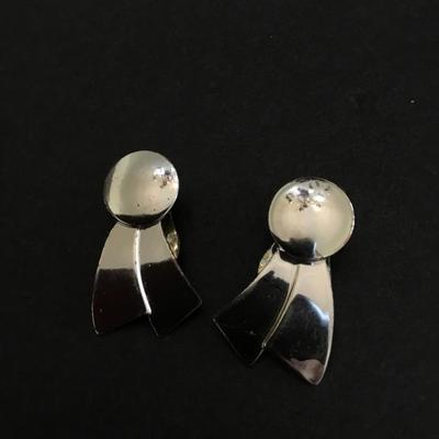 Mid century chrome silver clip on earrings