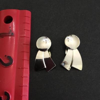 Mid century chrome silver clip on earrings