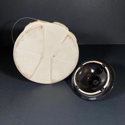 LOT 258: Vintage McCoy Tea / Coffee Pot Cookie Jar with Wire Handle