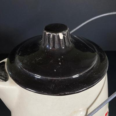 LOT 258: Vintage McCoy Tea / Coffee Pot Cookie Jar with Wire Handle