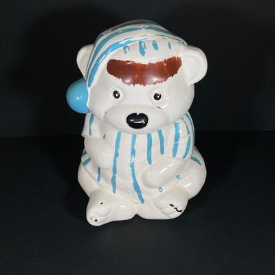 LOT 260: Vintage Teddy Bear in Striped Pajamas Cookie Jar