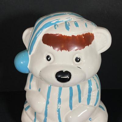 LOT 260: Vintage Teddy Bear in Striped Pajamas Cookie Jar