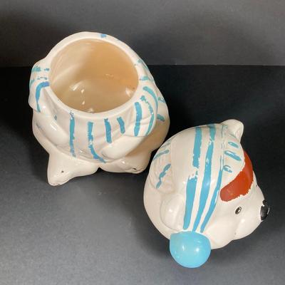 LOT 260: Vintage Teddy Bear in Striped Pajamas Cookie Jar