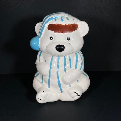 LOT 260: Vintage Teddy Bear in Striped Pajamas Cookie Jar
