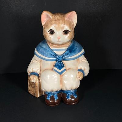 LOT 267: Vintage Sailor Boy Kitty / Cat Cookie Jar (Made in Japan)