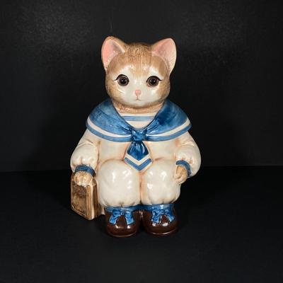 LOT 267: Vintage Sailor Boy Kitty / Cat Cookie Jar (Made in Japan)