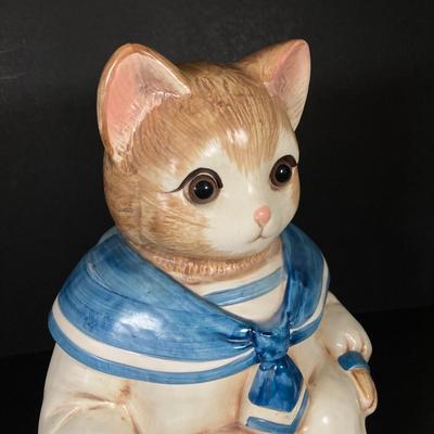 LOT 267: Vintage Sailor Boy Kitty / Cat Cookie Jar (Made in Japan)