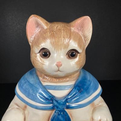 LOT 267: Vintage Sailor Boy Kitty / Cat Cookie Jar (Made in Japan)
