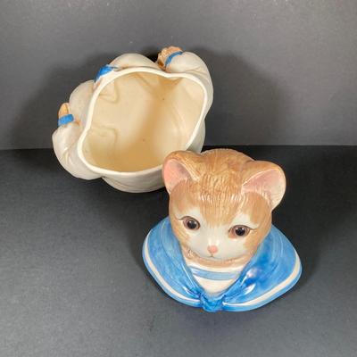 LOT 267: Vintage Sailor Boy Kitty / Cat Cookie Jar (Made in Japan)