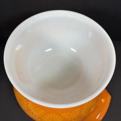 LOT 273: Pyrex Mixing Bowls: Pink Candy Stripe, New Dots (Orange), New Dots (Yellow), Daisey Cinderella