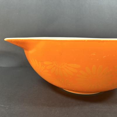 LOT 273: Pyrex Mixing Bowls: Pink Candy Stripe, New Dots (Orange), New Dots (Yellow), Daisey Cinderella
