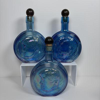LOT 278: Collection of 5 Carnival Blue Wheaton Inc. John F Kennedy Commemorative First Editon Decanters