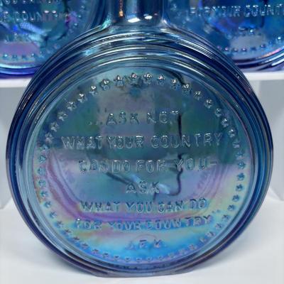 LOT 278: Collection of 5 Carnival Blue Wheaton Inc. John F Kennedy Commemorative First Editon Decanters