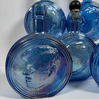 LOT 278: Collection of 5 Carnival Blue Wheaton Inc. John F Kennedy Commemorative First Editon Decanters