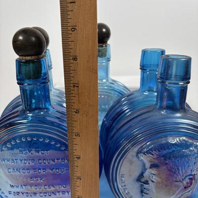 LOT 278: Collection of 5 Carnival Blue Wheaton Inc. John F Kennedy Commemorative First Editon Decanters