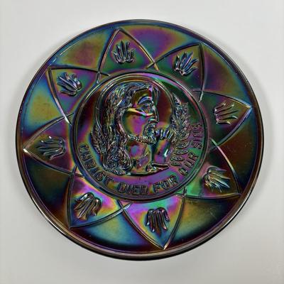LOT 279: Vintage Wheaton Decanters/Bottles including a "Religious" Plate w/Iridescent Finish, George Washington Salt/Pepper...
