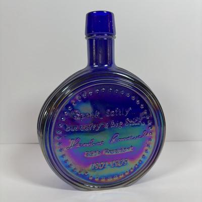 LOT 279: Vintage Wheaton Decanters/Bottles including a "Religious" Plate w/Iridescent Finish, George Washington Salt/Pepper...