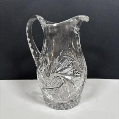 LOT 280: Westmoreland Hand Painted by Artist Mary Gregory L. Plues 1973 Black Glass Lattice Plates, Brillant Cut Crystal Pitcher &...