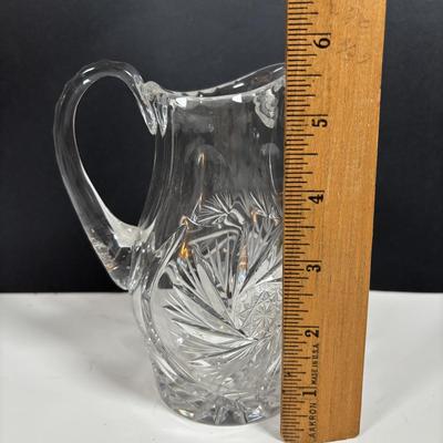 LOT 280: Westmoreland Hand Painted by Artist Mary Gregory L. Plues 1973 Black Glass Lattice Plates, Brillant Cut Crystal Pitcher &...