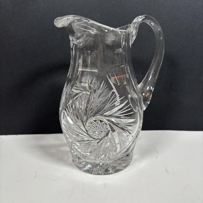 LOT 280: Westmoreland Hand Painted by Artist Mary Gregory L. Plues 1973 Black Glass Lattice Plates, Brillant Cut Crystal Pitcher &...