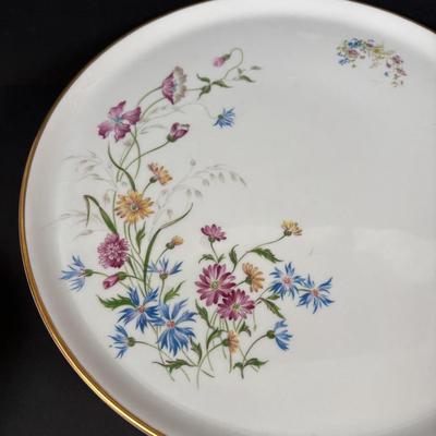 LOT 281: Vintage Imperial Italian Design Teacups w/Biscuit Saucers, Tharaud Limoges Pedestal Cake Plate, Ice Blue Diamond Point Torte...