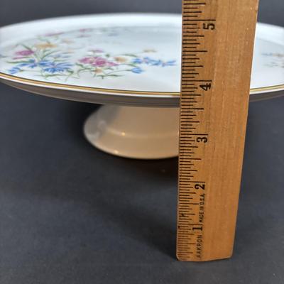 LOT 281: Vintage Imperial Italian Design Teacups w/Biscuit Saucers, Tharaud Limoges Pedestal Cake Plate, Ice Blue Diamond Point Torte...