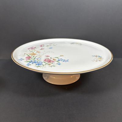 LOT 281: Vintage Imperial Italian Design Teacups w/Biscuit Saucers, Tharaud Limoges Pedestal Cake Plate, Ice Blue Diamond Point Torte...