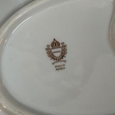 LOT 281: Vintage Imperial Italian Design Teacups w/Biscuit Saucers, Tharaud Limoges Pedestal Cake Plate, Ice Blue Diamond Point Torte...