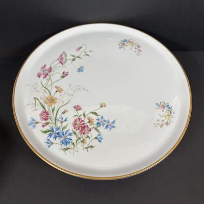 LOT 281: Vintage Imperial Italian Design Teacups w/Biscuit Saucers, Tharaud Limoges Pedestal Cake Plate, Ice Blue Diamond Point Torte...