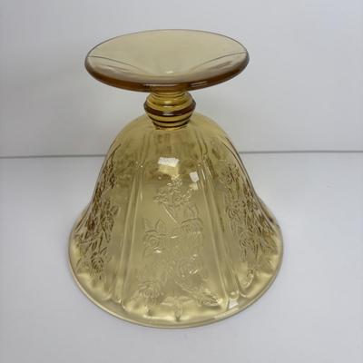 LOT 284: Amber Depression Glass Collection: Uranium Glass Wine Glass, Covered Candy Bowl, Sugar/Creamers, Console Bowl