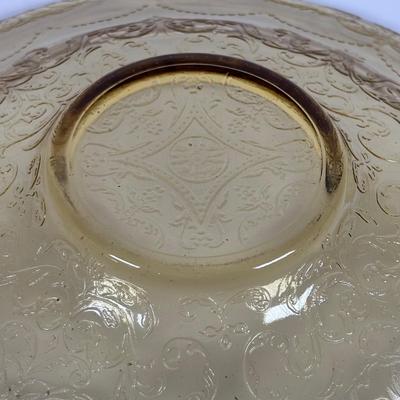 LOT 284: Amber Depression Glass Collection: Uranium Glass Wine Glass, Covered Candy Bowl, Sugar/Creamers, Console Bowl