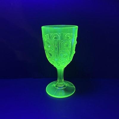 LOT 284: Amber Depression Glass Collection: Uranium Glass Wine Glass, Covered Candy Bowl, Sugar/Creamers, Console Bowl