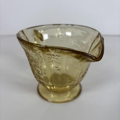 LOT 284: Amber Depression Glass Collection: Uranium Glass Wine Glass, Covered Candy Bowl, Sugar/Creamers, Console Bowl