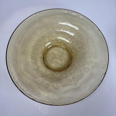 LOT 284: Amber Depression Glass Collection: Uranium Glass Wine Glass, Covered Candy Bowl, Sugar/Creamers, Console Bowl