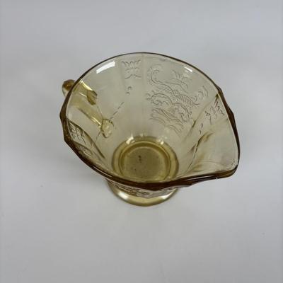 LOT 284: Amber Depression Glass Collection: Uranium Glass Wine Glass, Covered Candy Bowl, Sugar/Creamers, Console Bowl