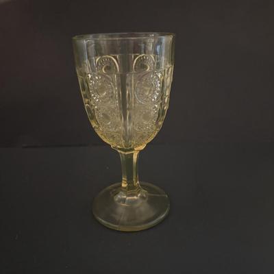 LOT 284: Amber Depression Glass Collection: Uranium Glass Wine Glass, Covered Candy Bowl, Sugar/Creamers, Console Bowl