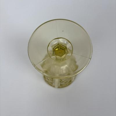 LOT 284: Amber Depression Glass Collection: Uranium Glass Wine Glass, Covered Candy Bowl, Sugar/Creamers, Console Bowl