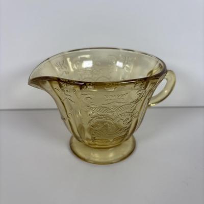 LOT 284: Amber Depression Glass Collection: Uranium Glass Wine Glass, Covered Candy Bowl, Sugar/Creamers, Console Bowl