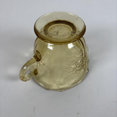 LOT 284: Amber Depression Glass Collection: Uranium Glass Wine Glass, Covered Candy Bowl, Sugar/Creamers, Console Bowl