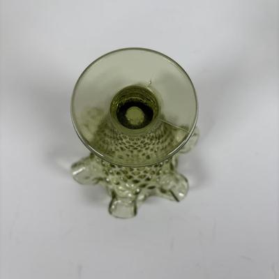 LOT 285: Vintage Colonial Green Hobnail Trumpet Vase and Avocado Green Glassware
