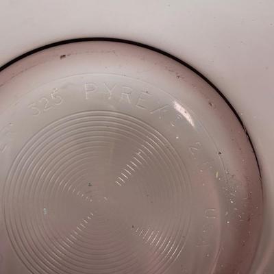 LOT 287: Pyrex Vision Cookware, Pyrex Amethyst Bowl & Baking Dish along with an Anchor Hocking Baking Dish