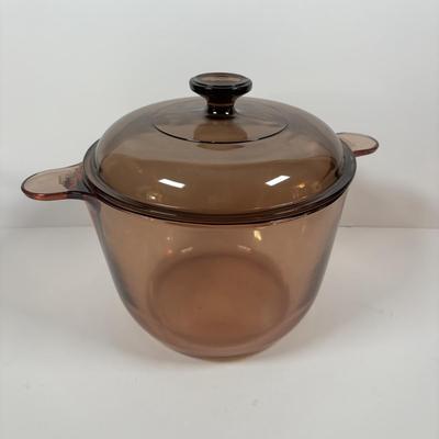 LOT 287: Pyrex Vision Cookware, Pyrex Amethyst Bowl & Baking Dish along with an Anchor Hocking Baking Dish