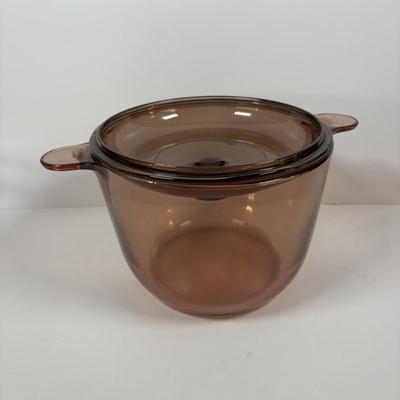 LOT 287: Pyrex Vision Cookware, Pyrex Amethyst Bowl & Baking Dish along with an Anchor Hocking Baking Dish