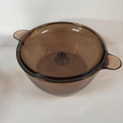 LOT 287: Pyrex Vision Cookware, Pyrex Amethyst Bowl & Baking Dish along with an Anchor Hocking Baking Dish