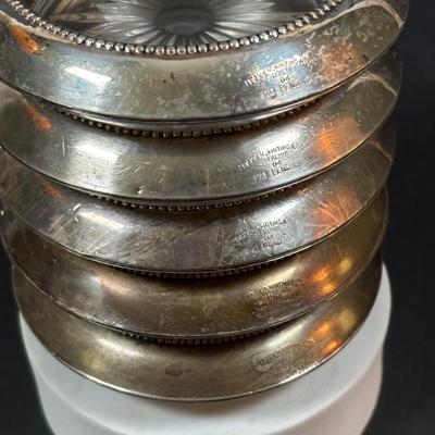 LOT 289: Sterling Silver & Crystal Coasters (11) JG Durand Glasses (3), Beautiful Cut Glass Pitcher