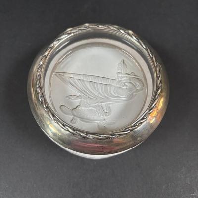 LOT 289: Sterling Silver & Crystal Coasters (11) JG Durand Glasses (3), Beautiful Cut Glass Pitcher