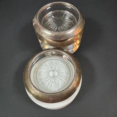 LOT 289: Sterling Silver & Crystal Coasters (11) JG Durand Glasses (3), Beautiful Cut Glass Pitcher