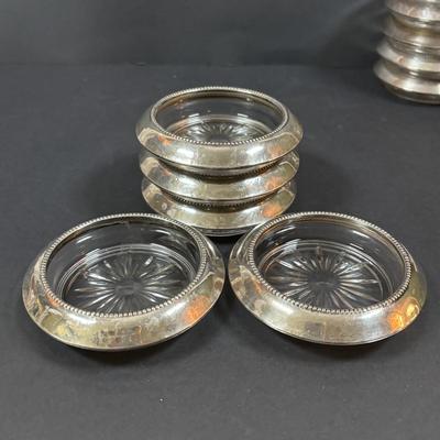 LOT 289: Sterling Silver & Crystal Coasters (11) JG Durand Glasses (3), Beautiful Cut Glass Pitcher