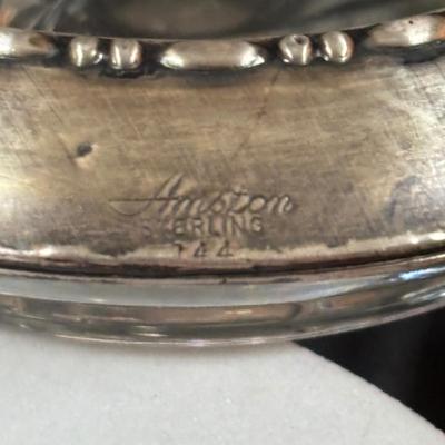 LOT 290: MCM Amston Sterling Silver & Crystal Coasters (6) along with Princess House Ice Bucket, Glasses, Flatware Holders