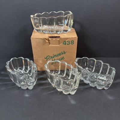 LOT 290: MCM Amston Sterling Silver & Crystal Coasters (6) along with Princess House Ice Bucket, Glasses, Flatware Holders
